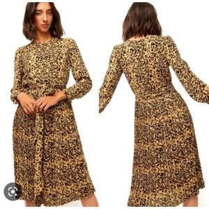 J Crew Pleated Dress Leopard Animal Print Long Sleeve Sz 2/XS NWT Missing Belt